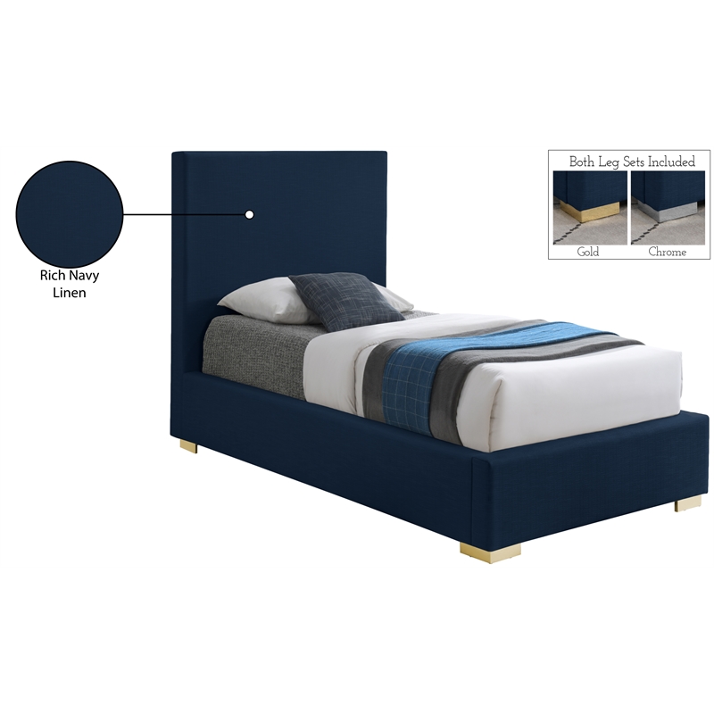 Bowery Hill Contemporary Navy Linen Textured Fabric Twin Bed