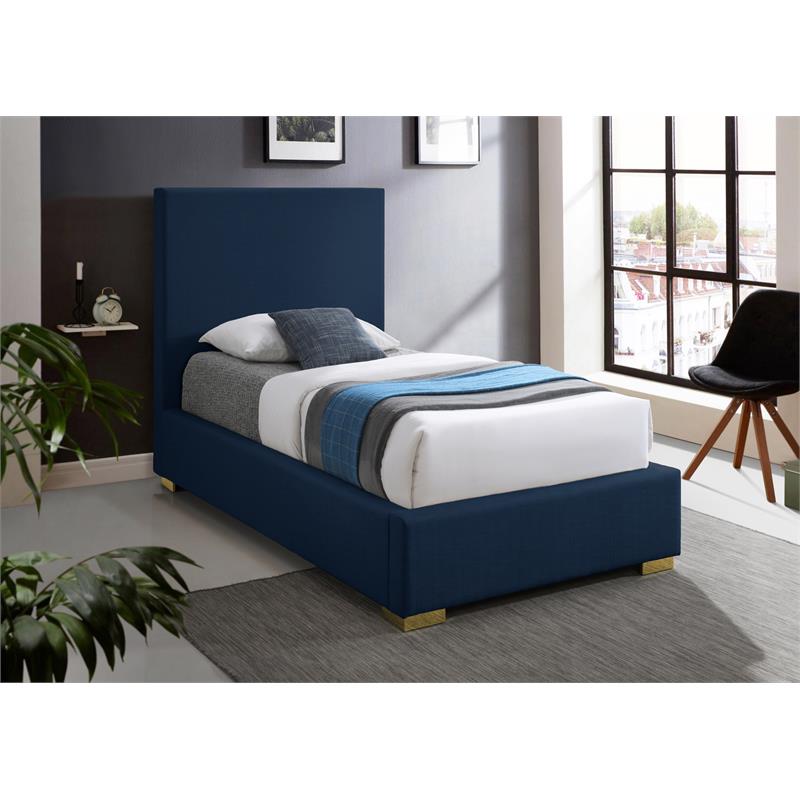 Bowery Hill Contemporary Navy Linen Textured Fabric Twin Bed