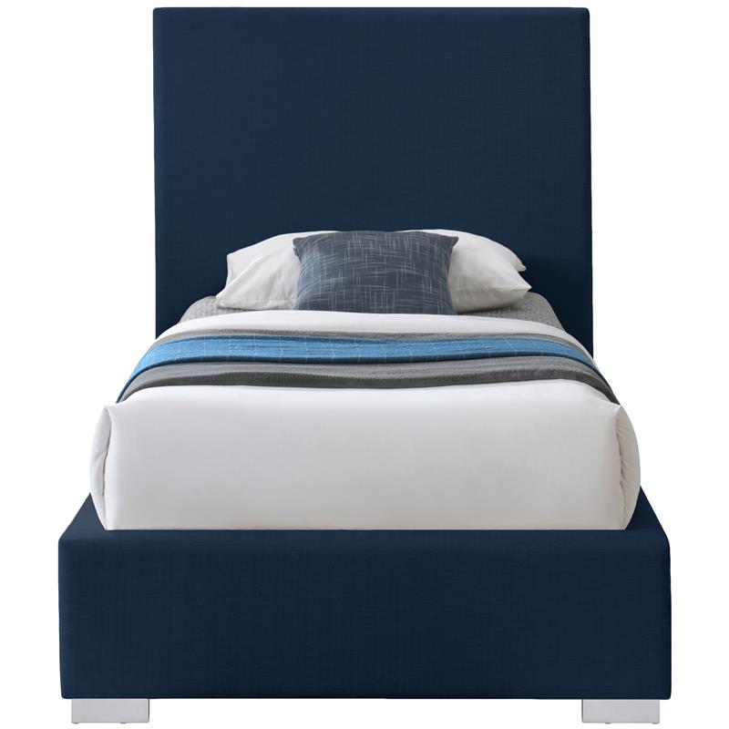 Bowery Hill Contemporary Navy Linen Textured Fabric Twin Bed