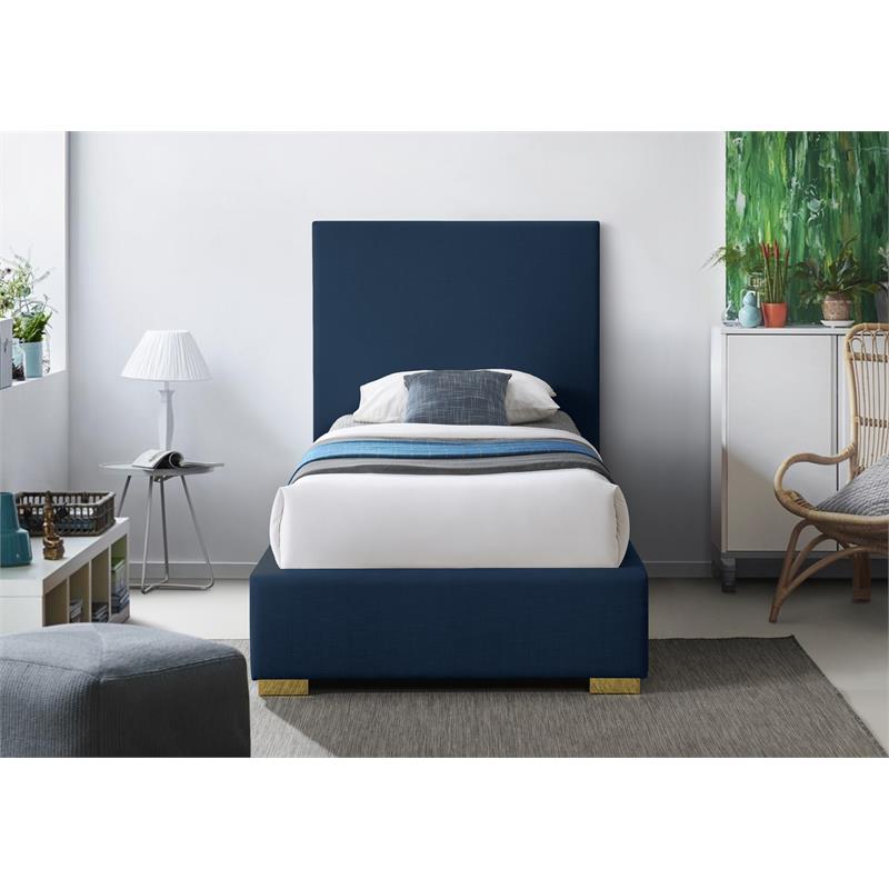 Bowery Hill Contemporary Navy Linen Textured Fabric Twin Bed