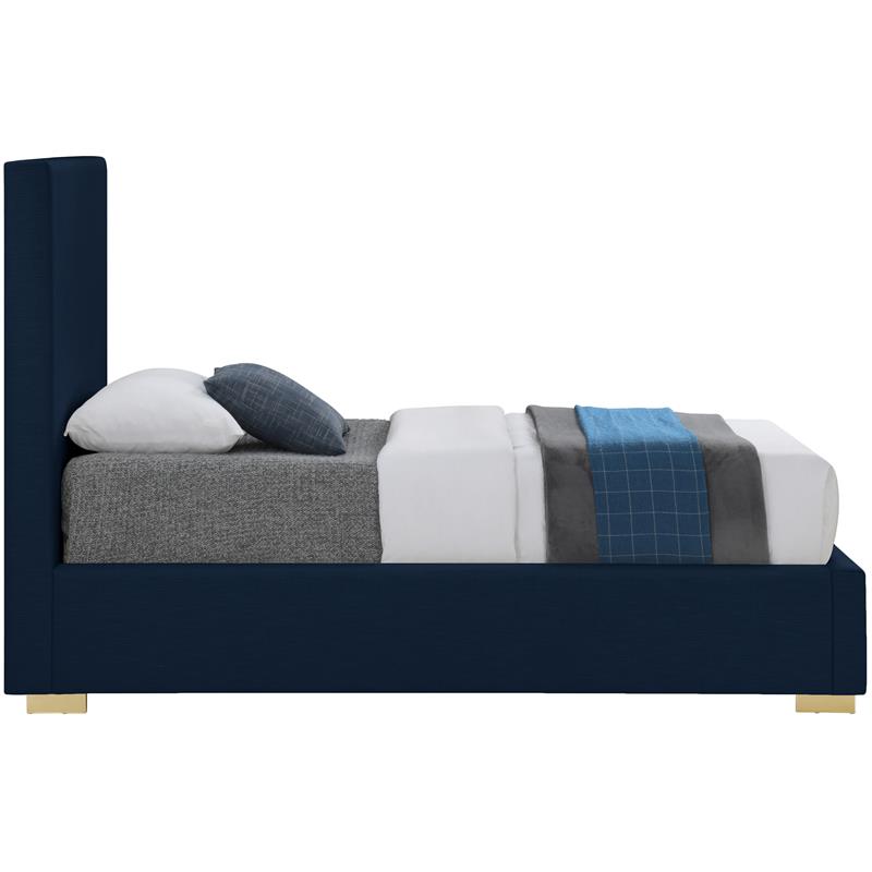 Bowery Hill Contemporary Navy Linen Textured Fabric Twin Bed