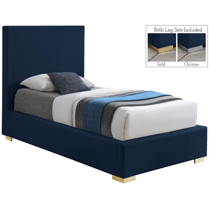 Bowery Hill Contemporary Navy Linen Textured Fabric Twin Bed