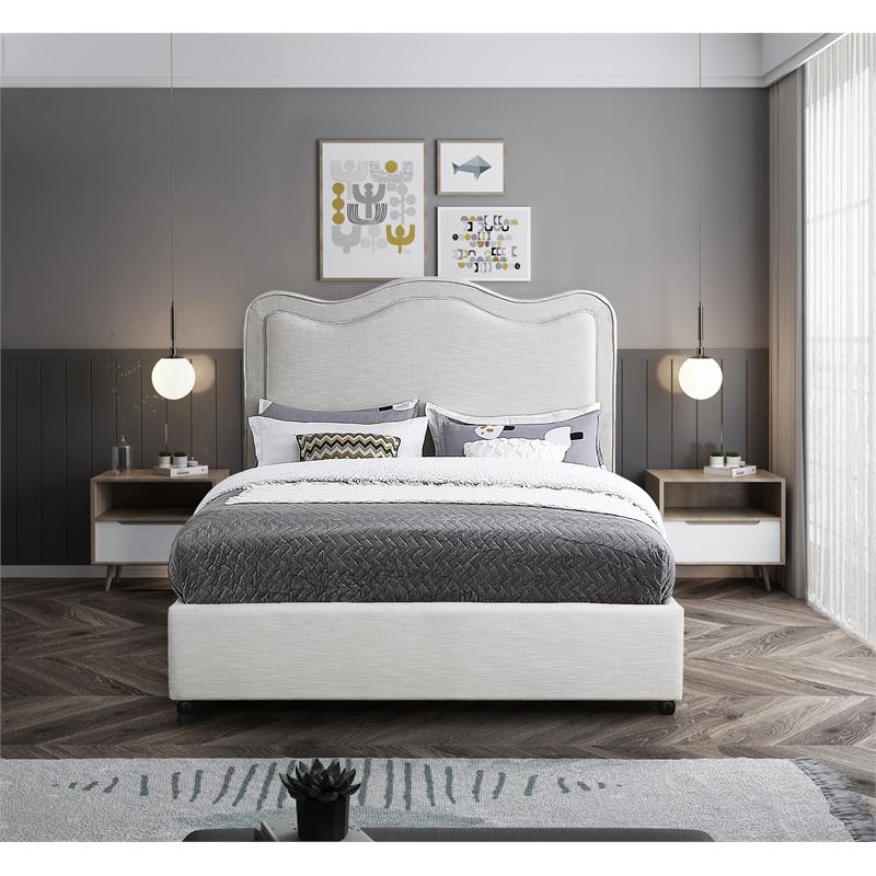 Bowery Hill Contemporary Cream Linen Textured Fabric Full Bed