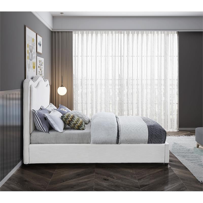 Bowery Hill Contemporary Cream Linen Textured Fabric Full Bed