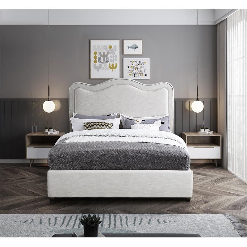 Bowery Hill Contemporary Cream Linen Textured Fabric King Bed