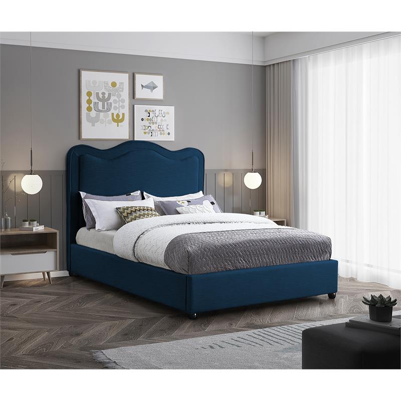 Bowery Hill Contemporary Navy Linen Textured Fabric Queen Bed
