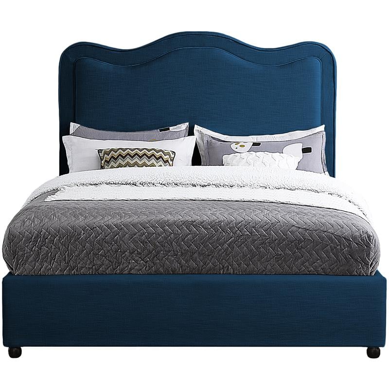 Bowery Hill Contemporary Navy Linen Textured Fabric Queen Bed