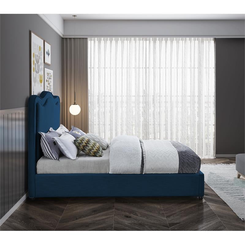 Bowery Hill Contemporary Navy Linen Textured Fabric Queen Bed