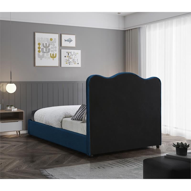 Bowery Hill Contemporary Navy Linen Textured Fabric Queen Bed