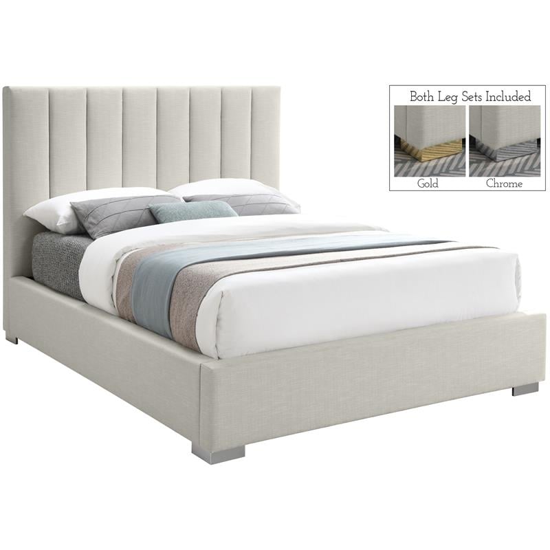 Bowery Hill Contemporary Beige Linen Textured Fabric Queen Bed