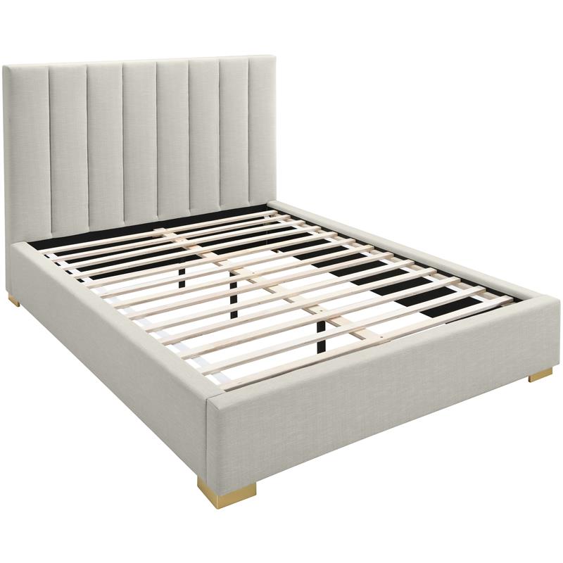 Bowery Hill Contemporary Beige Linen Textured Fabric Queen Bed