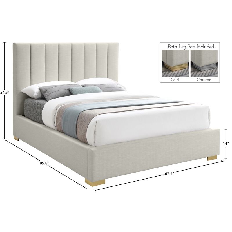 Bowery Hill Contemporary Beige Linen Textured Fabric Queen Bed
