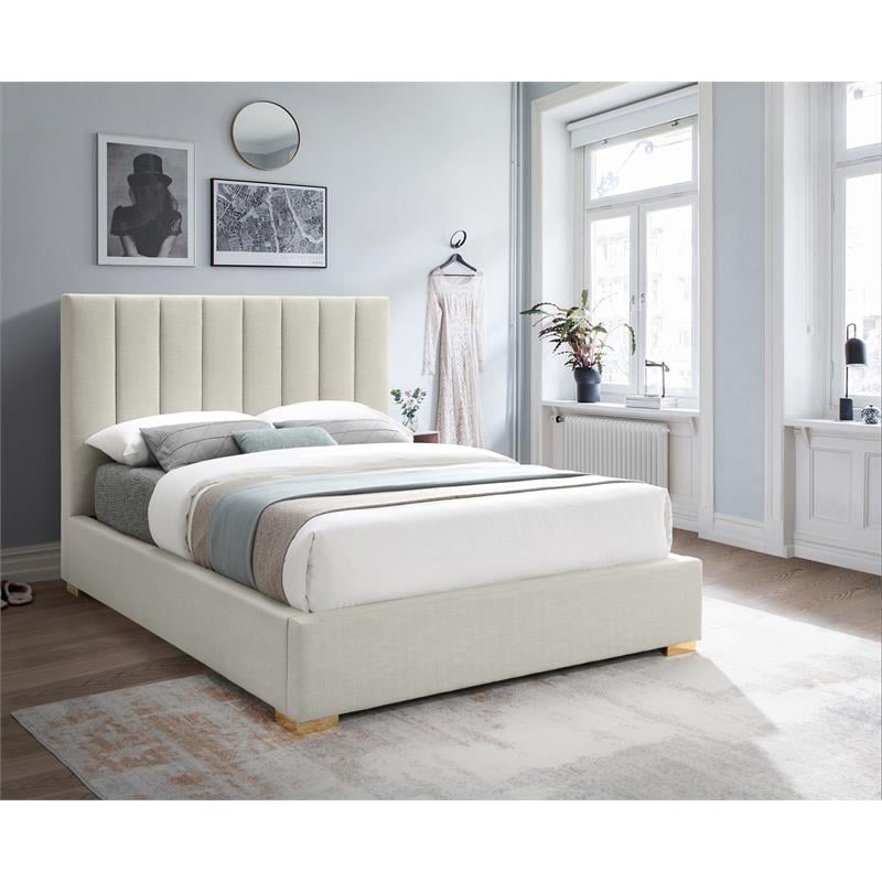 Bowery Hill Contemporary Beige Linen Textured Fabric Queen Bed