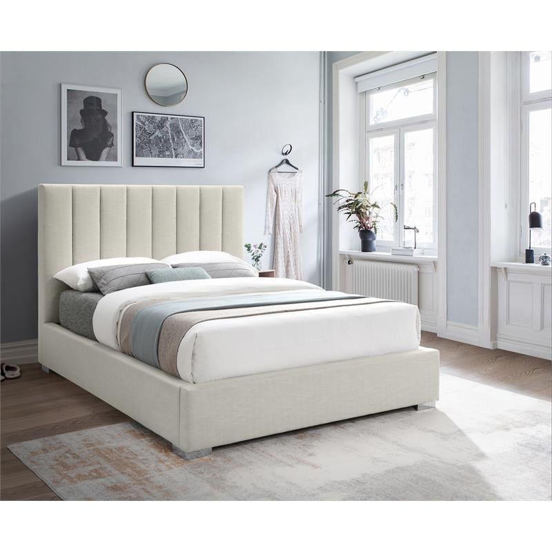 Bowery Hill Contemporary Beige Linen Textured Fabric Queen Bed