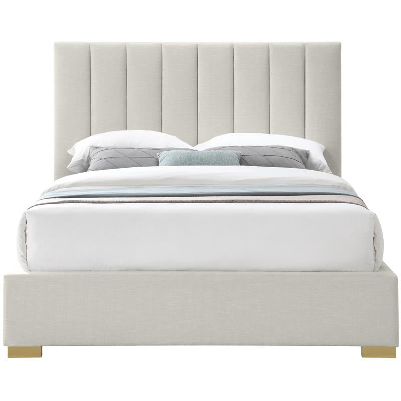 Bowery Hill Contemporary Beige Linen Textured Fabric Queen Bed