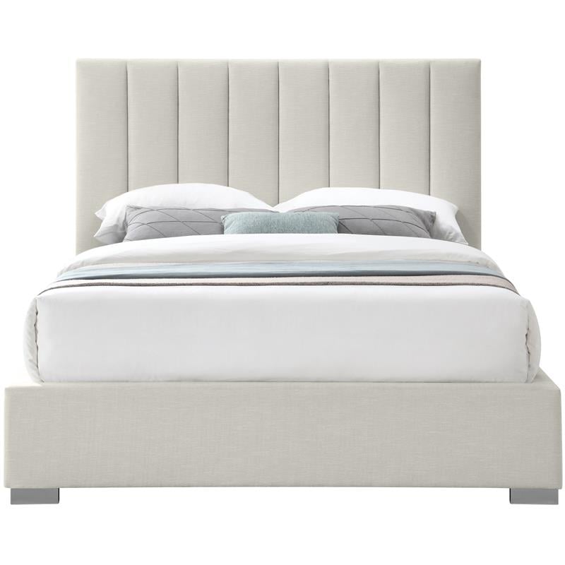 Bowery Hill Contemporary Beige Linen Textured Fabric Queen Bed