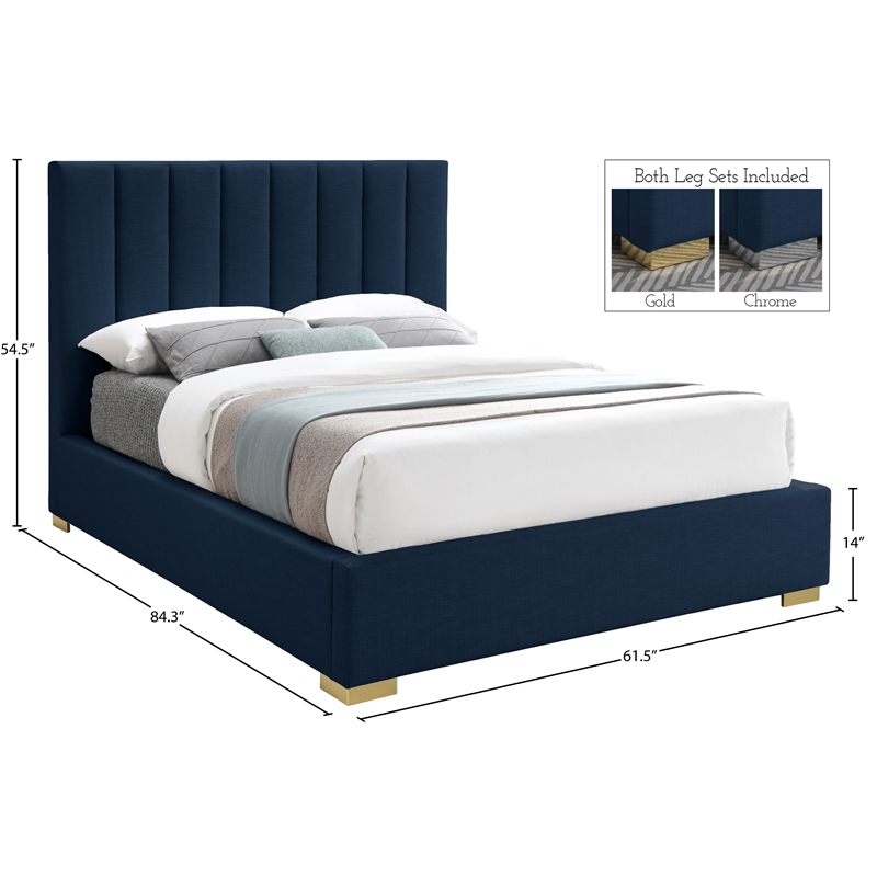 Bowery Hill Contemporary Navy Linen Textured Fabric Full Bed