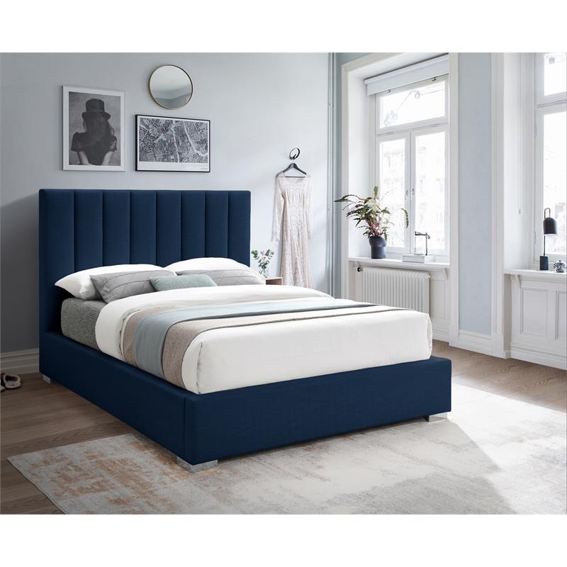 Bowery Hill Contemporary Navy Linen Textured Fabric Full Bed