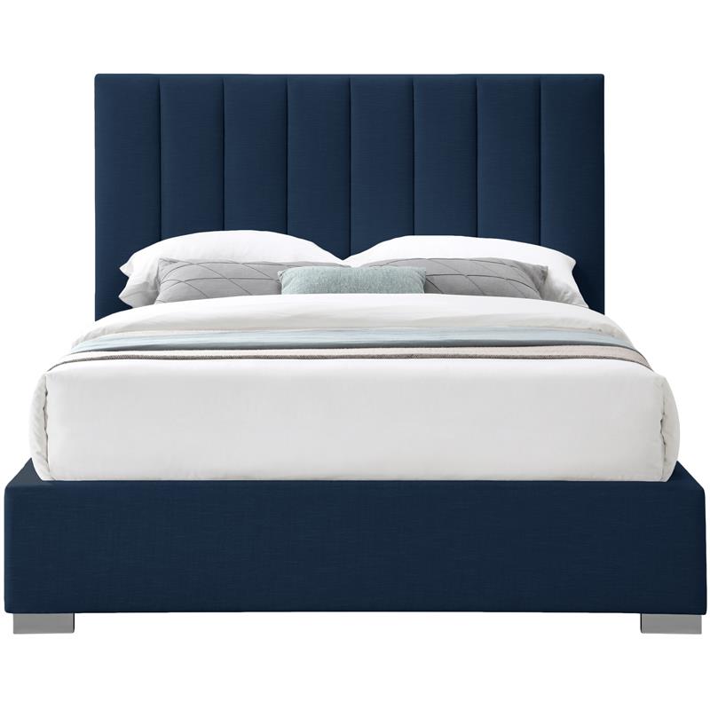Bowery Hill Contemporary Navy Linen Textured Fabric Full Bed