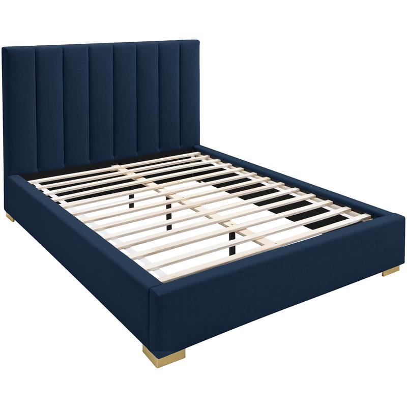Bowery Hill Contemporary Navy Linen Textured Fabric Queen Bed