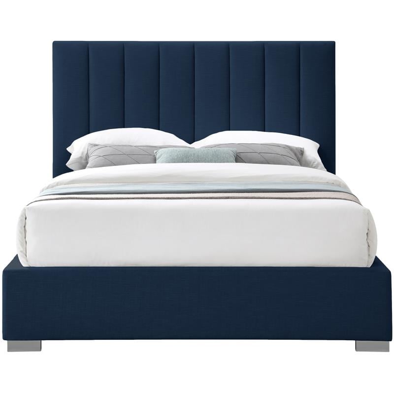 Bowery Hill Contemporary Navy Linen Textured Fabric Queen Bed
