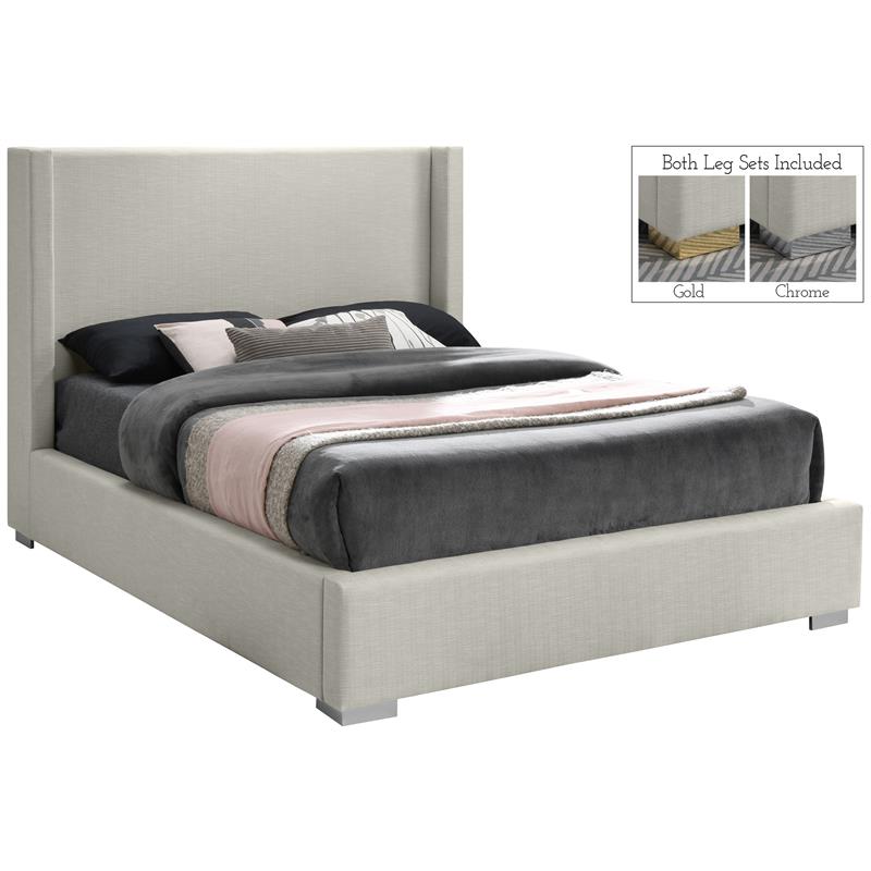 Bowery Hill Contemporary Beige Linen Textured Fabric Full Bed