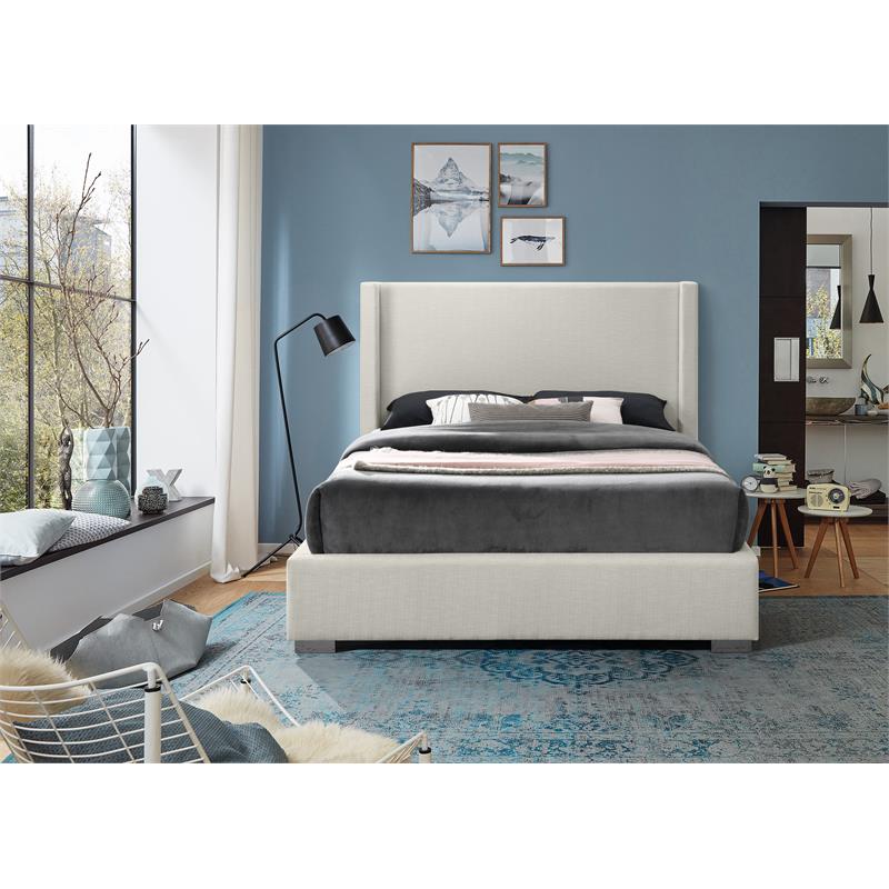 Bowery Hill Contemporary Beige Linen Textured Fabric Full Bed