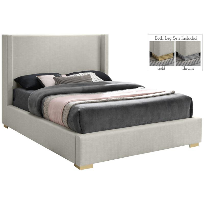 Bowery Hill Contemporary Beige Linen Textured Fabric Full Bed
