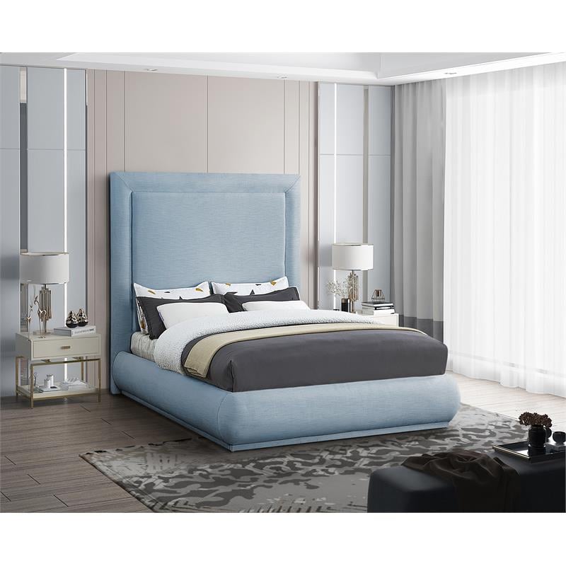 Bowery Hill Contemporary Light Blue Linen Textured Fabric King Bed