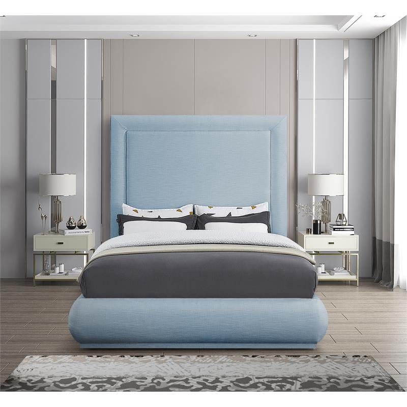 Bowery Hill Contemporary Light Blue Linen Textured Fabric King Bed
