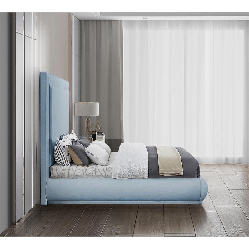 Bowery Hill Contemporary Light Blue Linen Textured Fabric King Bed