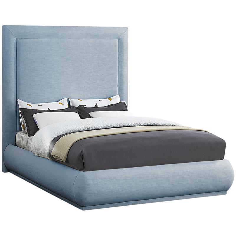 Bowery Hill Contemporary Light Blue Linen Textured Fabric King Bed