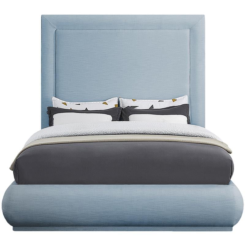 Bowery Hill Contemporary Light Blue Linen Textured Fabric Queen Bed