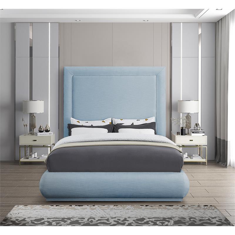 Bowery Hill Contemporary Light Blue Linen Textured Fabric Queen Bed