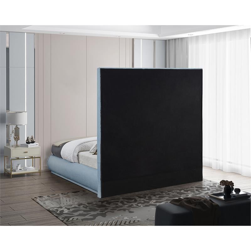 Bowery Hill Contemporary Light Blue Linen Textured Fabric Queen Bed