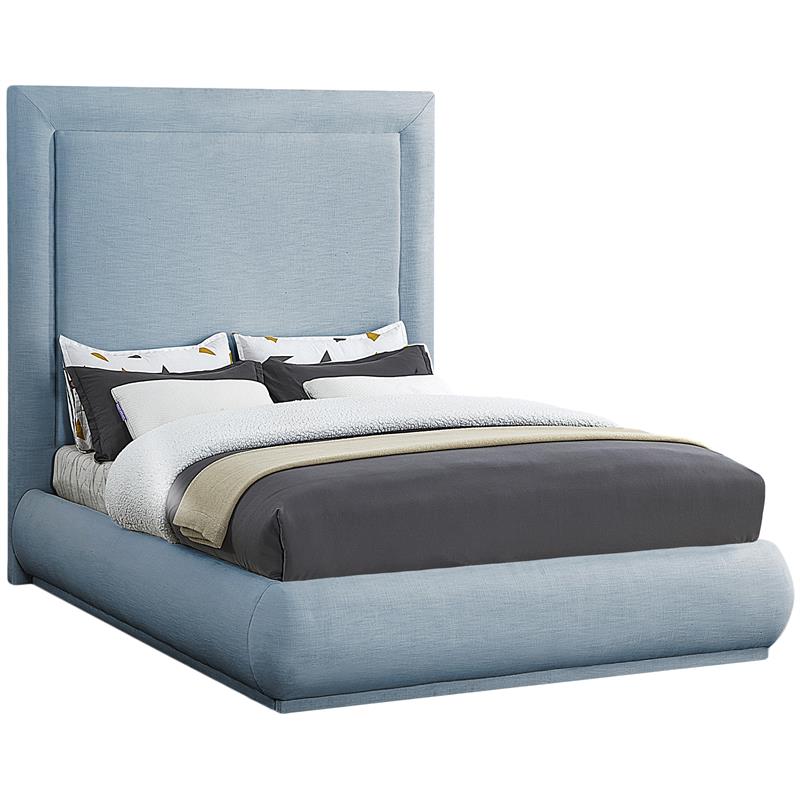 Bowery Hill Contemporary Light Blue Linen Textured Fabric Queen Bed
