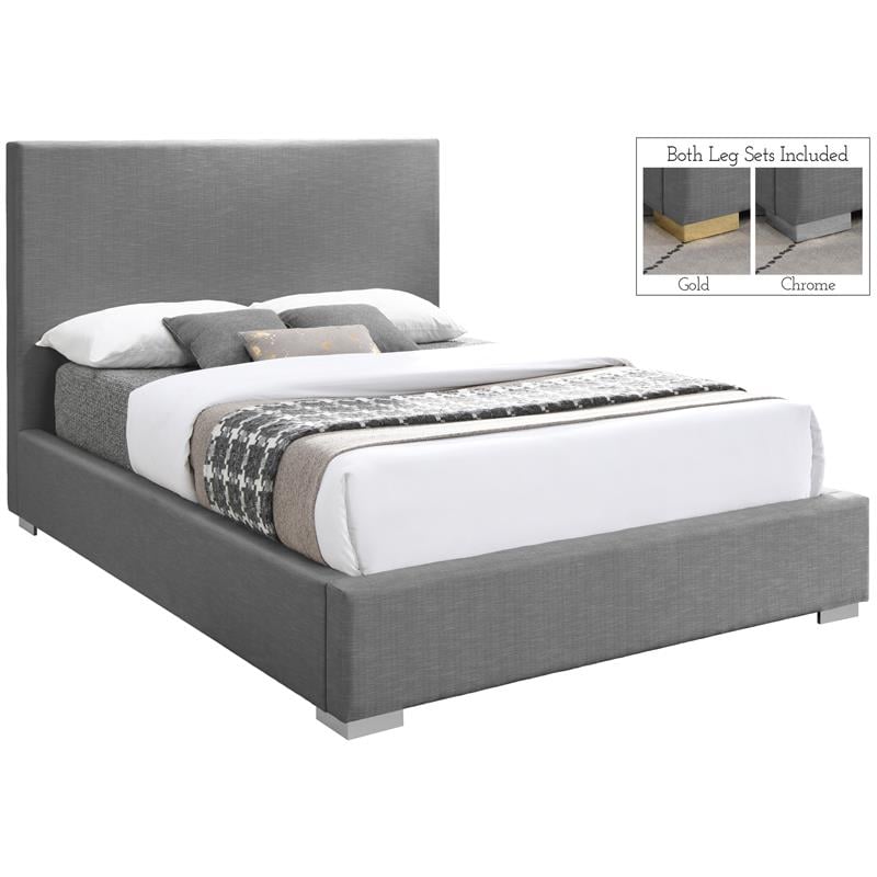 Bowery Hill Contemporary Grey Linen Textured Fabric King Bed