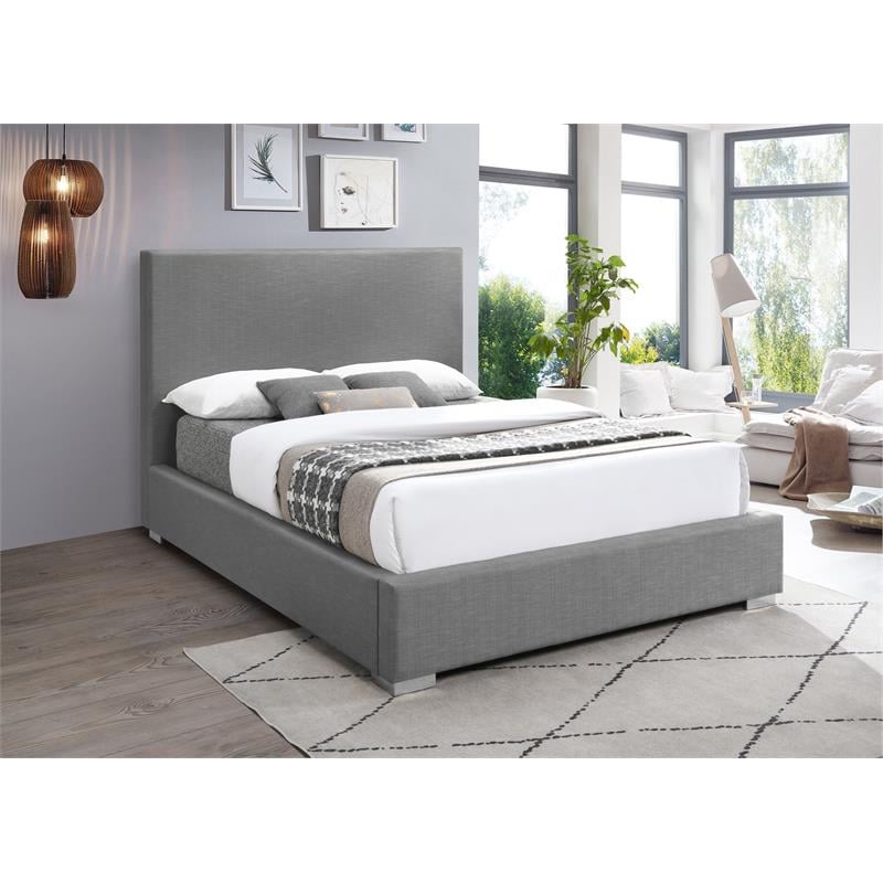 Bowery Hill Contemporary Grey Linen Textured Fabric King Bed