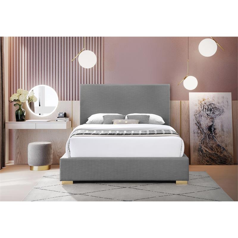 Bowery Hill Contemporary Grey Linen Textured Fabric King Bed