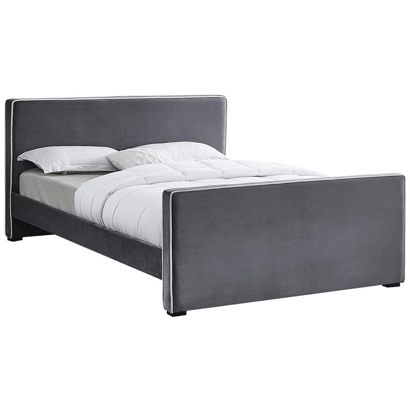 Bowery Hill Contemporary Grey Velvet King Bed with Dark Espresso Wood Legs