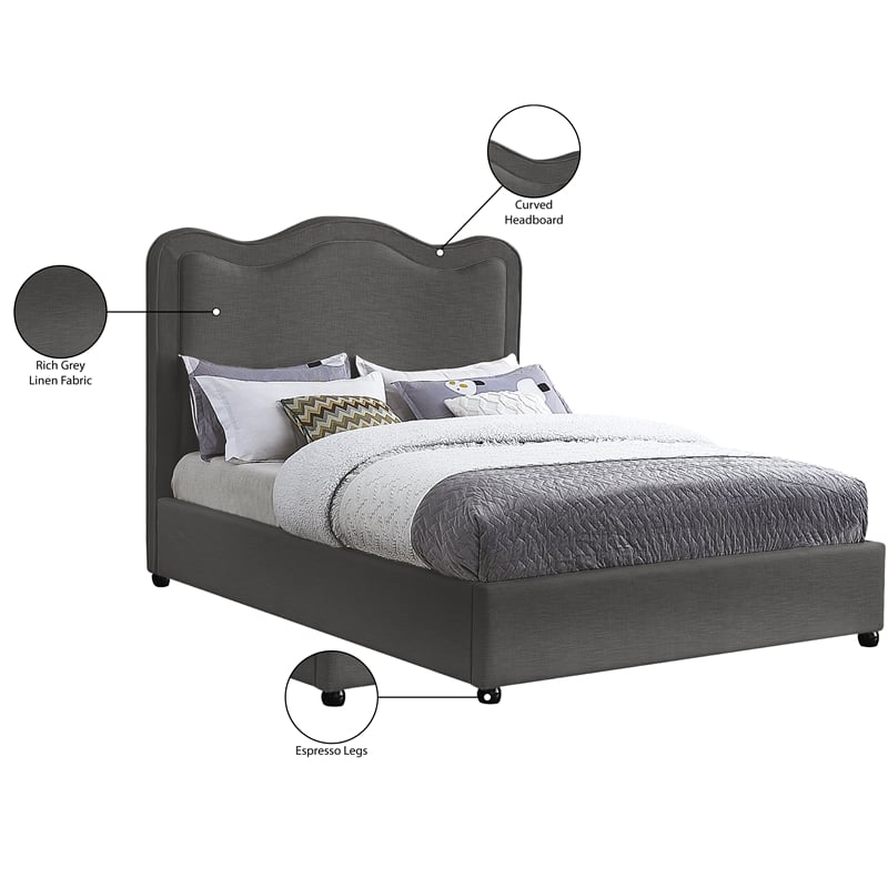 Bowery Hill Contemporary Grey Linen Textured Fabric Queen Bed