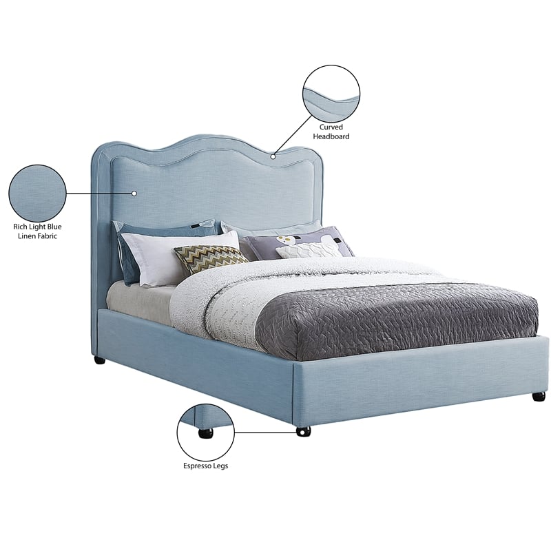 Bowery Hill Contemporary Light Blue Linen Textured Fabric King Bed