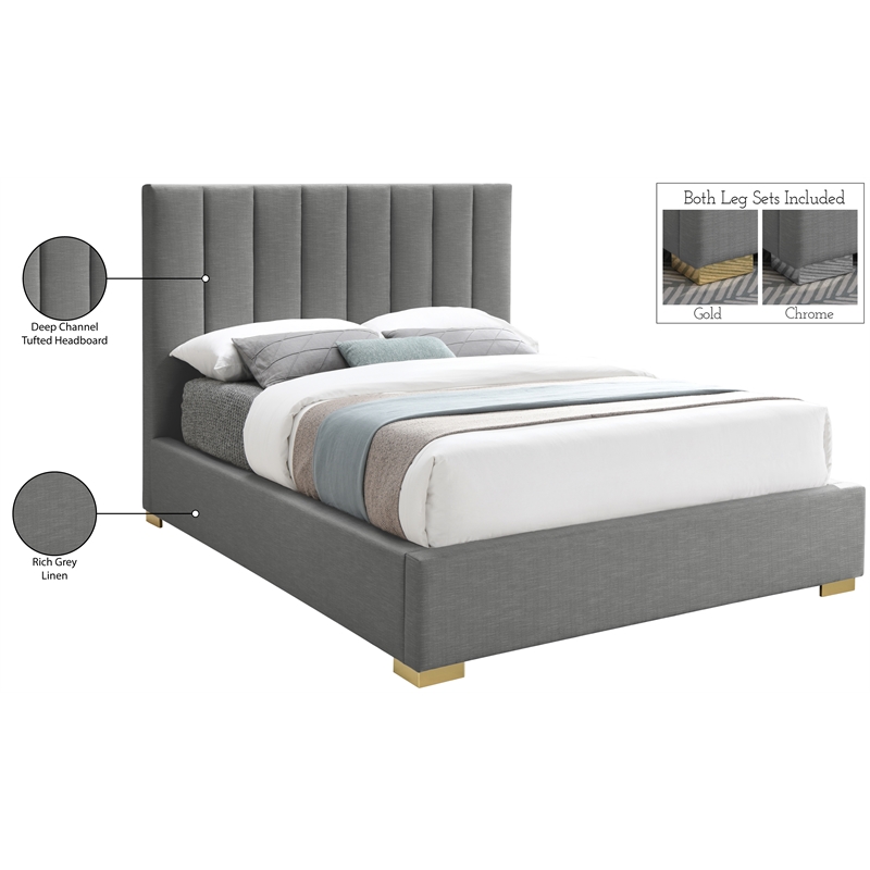 Bowery Hill Contemporary Grey Linen Textured Fabric Full Bed