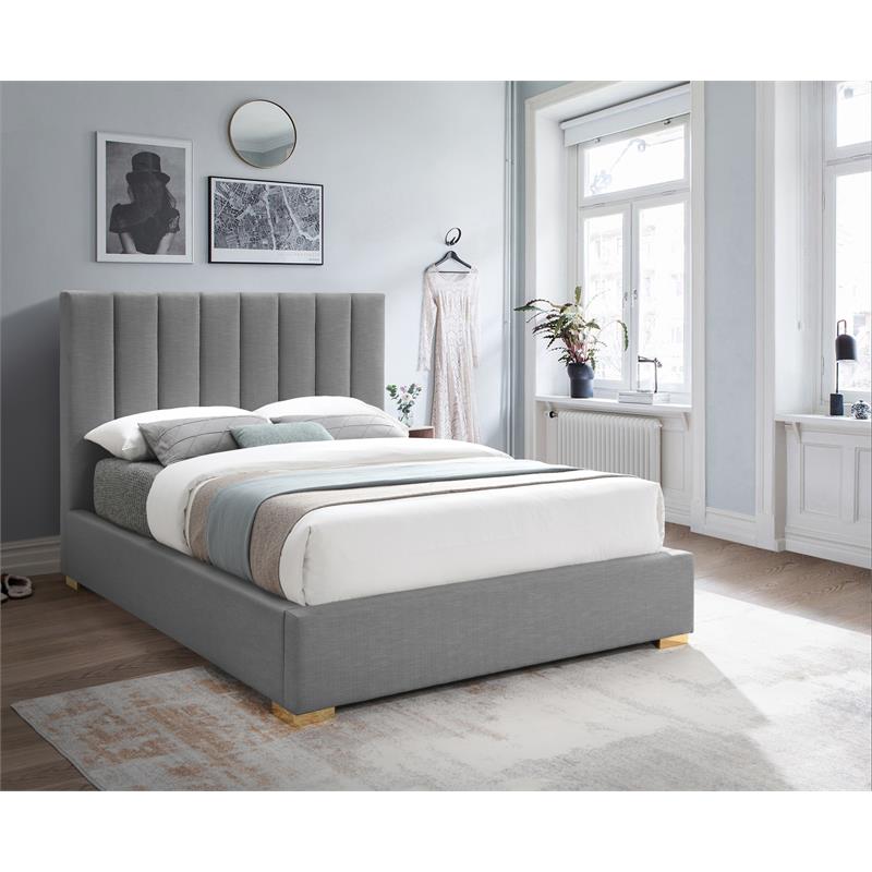 Bowery Hill Contemporary Grey Linen Textured Fabric Full Bed