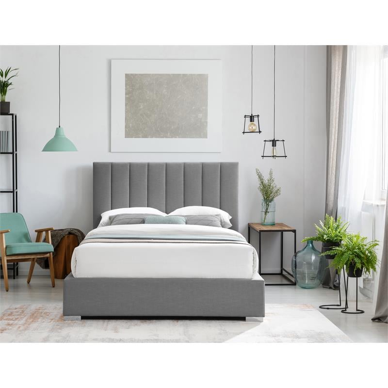 Bowery Hill Contemporary Grey Linen Textured Fabric Full Bed