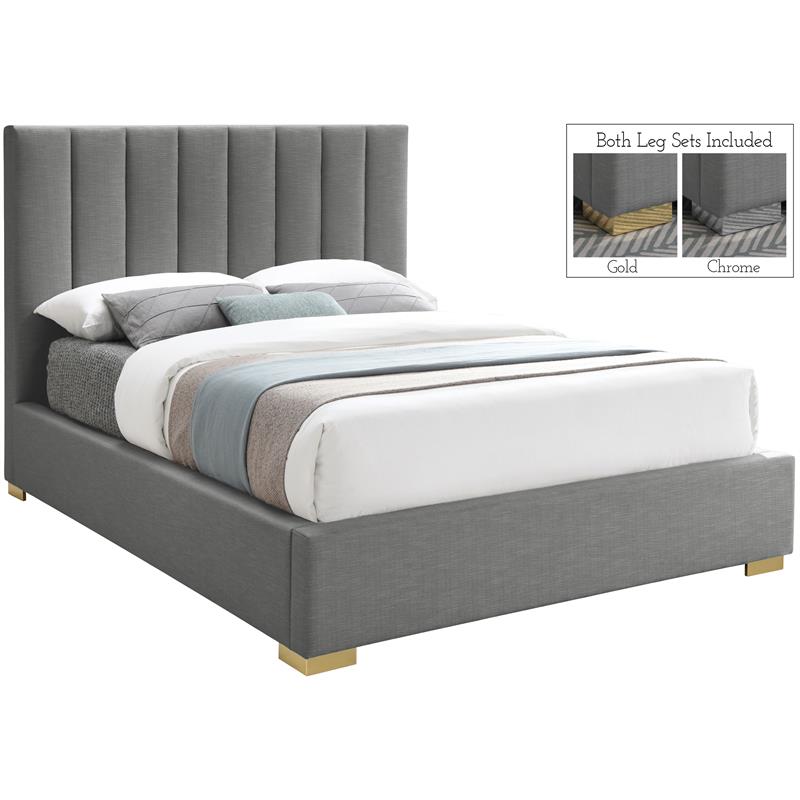 Bowery Hill Contemporary Grey Linen Textured Fabric Full Bed