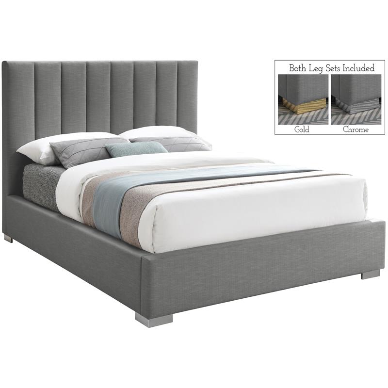 Bowery Hill Contemporary Grey Linen Textured Fabric Queen Bed