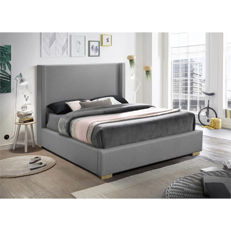 Bowery Hill Contemporary Grey Linen Textured Fabric Full Bed