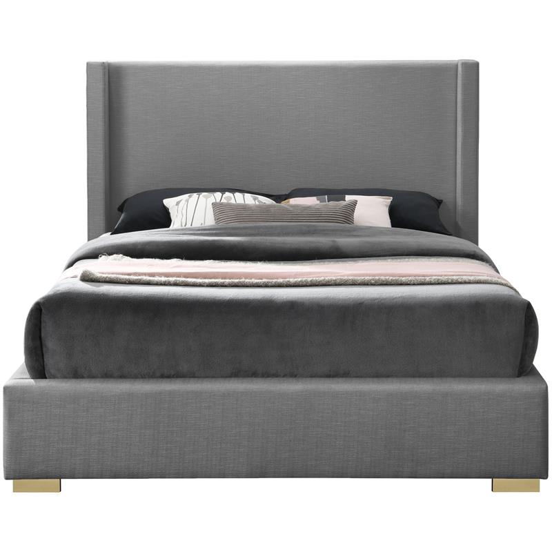 Bowery Hill Contemporary Grey Linen Textured Fabric Full Bed