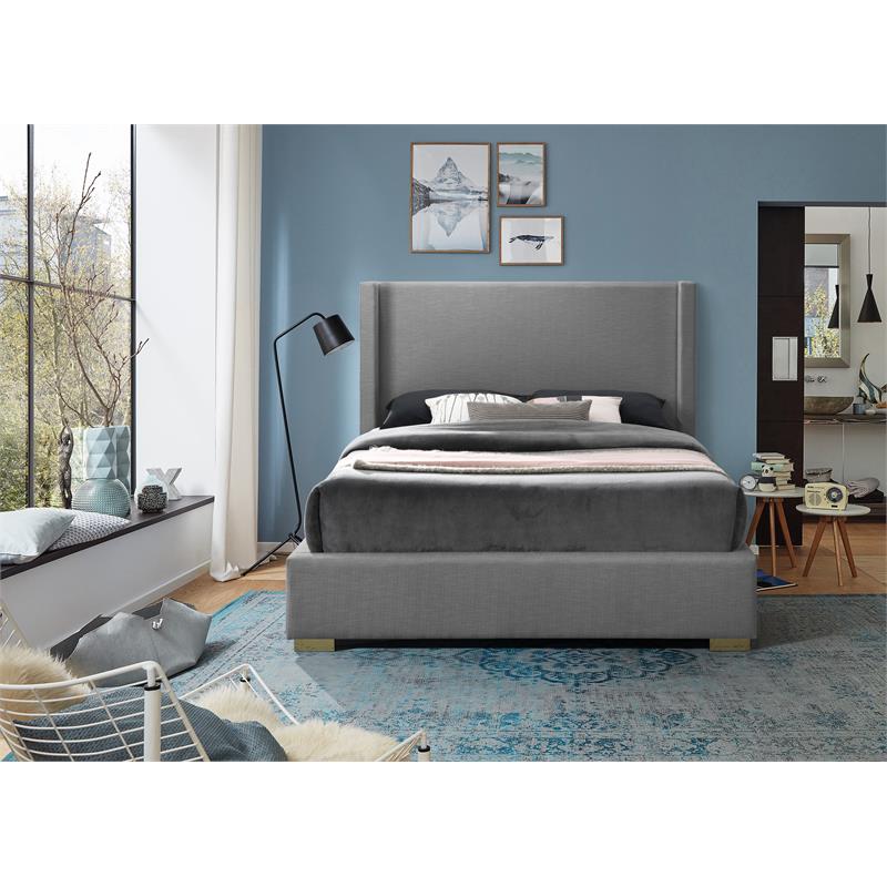 Bowery Hill Contemporary Grey Linen Textured Fabric Full Bed